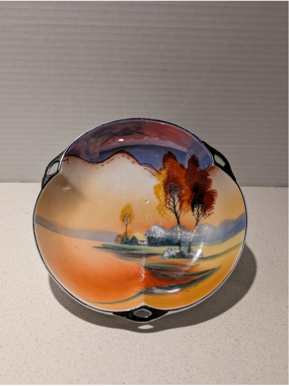 Vintage Chikaramachi Japan Hand Painted Lusterware Landscape Bowl